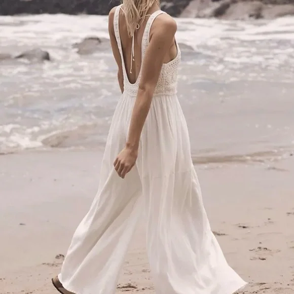 Free people NWT Soleil one piece jumpsuit wide leg open back in ivory - Picture 2 of 7